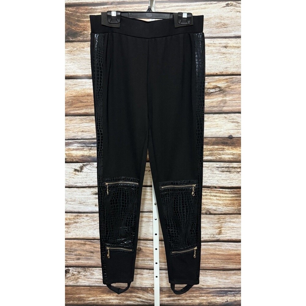 Simon Chang Womens Medium Black Moto Stirrup Pants Zip Grunge 90’s Goth New